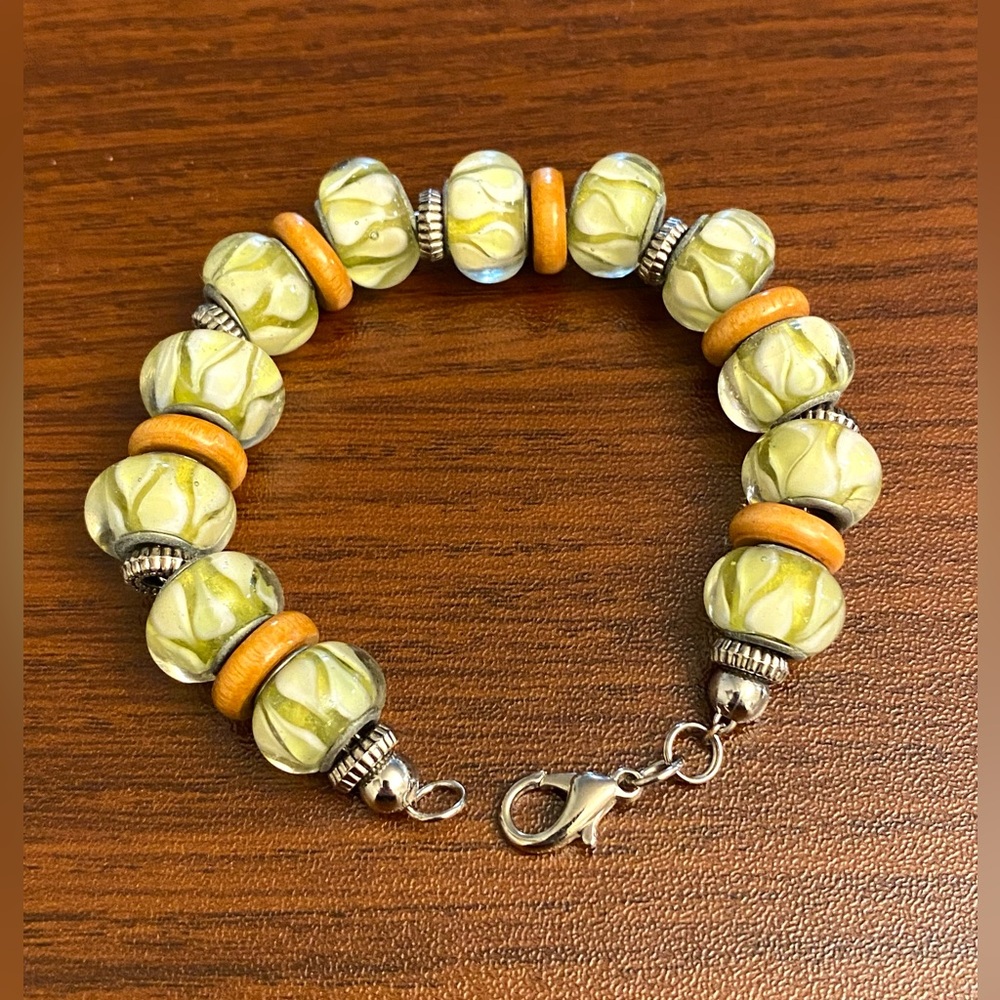Wood and glass bead bracelet.